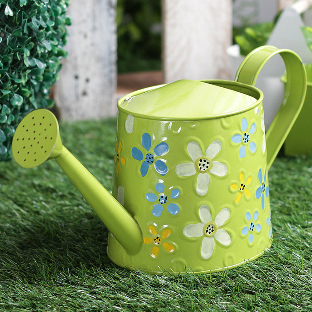 Hand Painted Metal Green Watering Can